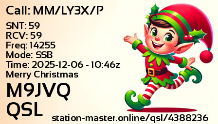 QSL Card for M9JVQ QSO with MM/LY3X/P