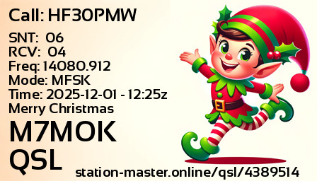 QSL Card for M7MOK QSO with HF30PMW
