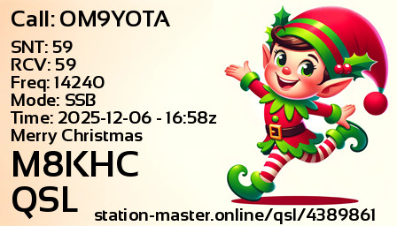 QSL Card for M8KHC QSO with OM9YOTA