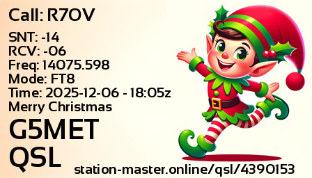 QSL Card for G5MET QSO with R7OV