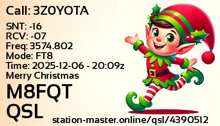 QSL Card for M8FQT QSO with 3Z0YOTA