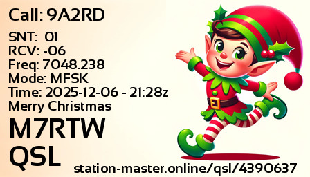 QSL Card for M7RTW QSO with 9A2RD