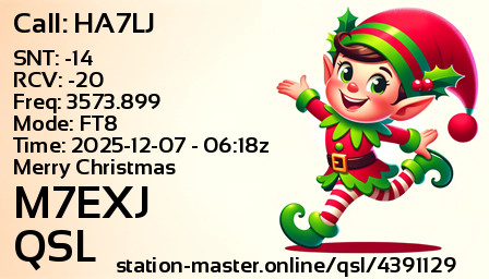 QSL Card for M7EXJ QSO with HA7LJ