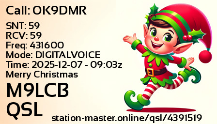 QSL Card for M9LCB QSO with OK9DMR
