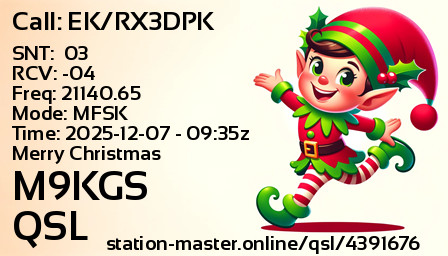 QSL Card for M9KGS QSO with EK/RX3DPK