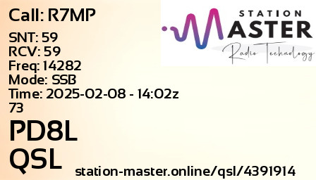 QSL Card for PD8L QSO with R7MP