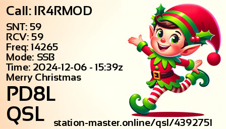 QSL Card for PD8L QSO with IR4RMOD