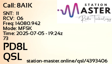QSL Card for PD8L QSO with 8A1K