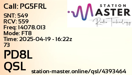 QSL Card for PD8L QSO with PG5FRL