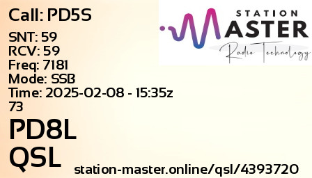 QSL Card for PD8L QSO with PD5S