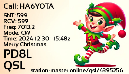 QSL Card for PD8L QSO with HA6YOTA