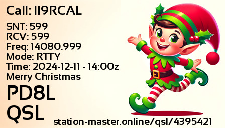 QSL Card for PD8L QSO with II9RCAL