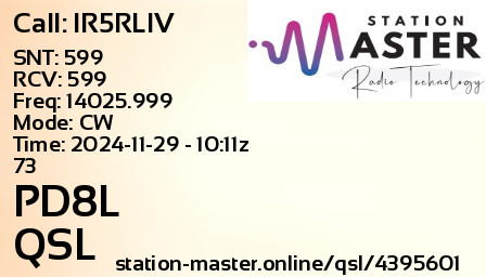 QSL Card for PD8L QSO with IR5RLIV
