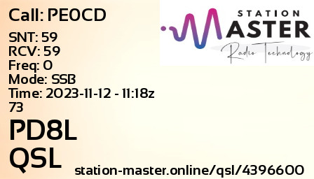 QSL Card for PD8L QSO with PE0CD