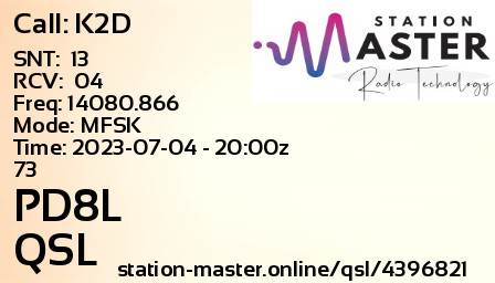 QSL Card for PD8L QSO with K2D