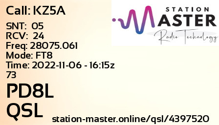 QSL Card for PD8L QSO with KZ5A