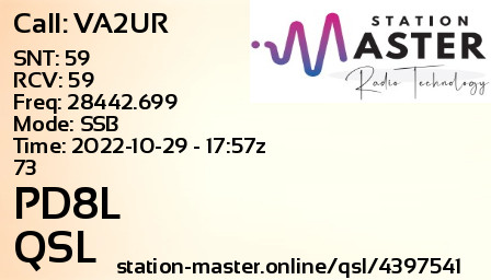 QSL Card for PD8L QSO with VA2UR