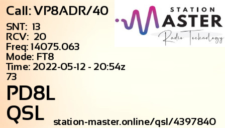 QSL Card for PD8L QSO with VP8ADR/40