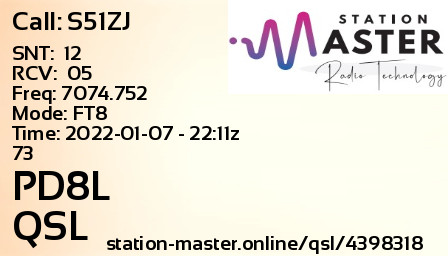 QSL Card for PD8L QSO with S51ZJ