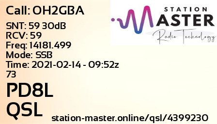 QSL Card for PD8L QSO with OH2GBA