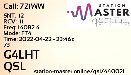 QSL Card for G4LHT QSO with 7Z1WW