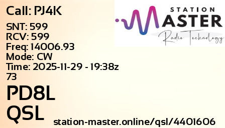 QSL Card for PD8L QSO with PJ4K