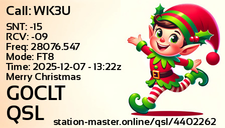 QSL Card for G0CLT QSO with WK3U