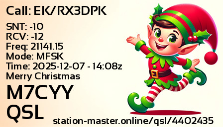 QSL Card for M7CYY QSO with EK/RX3DPK