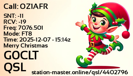 QSL Card for G0CLT QSO with OZ1AFR