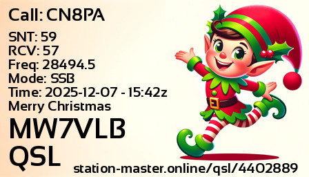 QSL Card for MW7VLB QSO with CN8PA