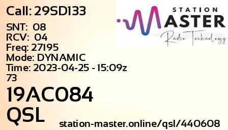 QSL Card for 19AC084 QSO with 29SD133