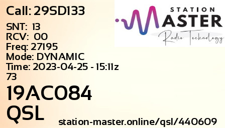 QSL Card for 19AC084 QSO with 29SD133