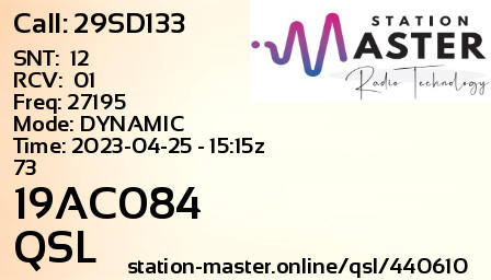 QSL Card for 19AC084 QSO with 29SD133