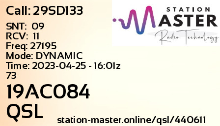 QSL Card for 19AC084 QSO with 29SD133