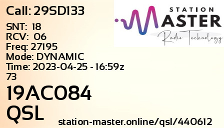 QSL Card for 19AC084 QSO with 29SD133