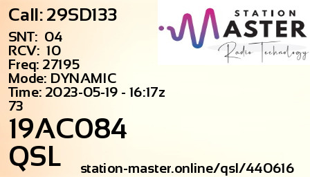 QSL Card for 19AC084 QSO with 29SD133