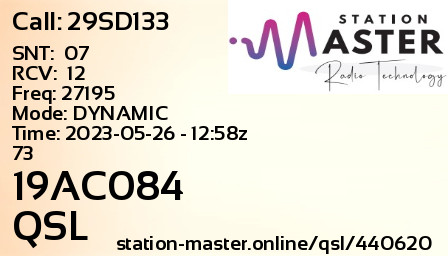 QSL Card for 19AC084 QSO with 29SD133