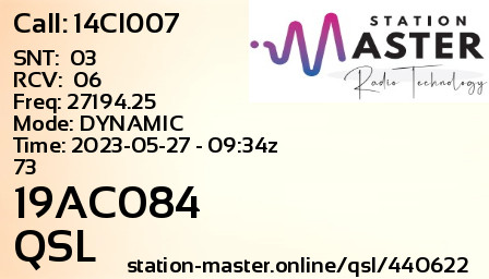 QSL Card for 19AC084 QSO with 14CI007
