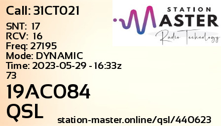 QSL Card for 19AC084 QSO with 31CT021