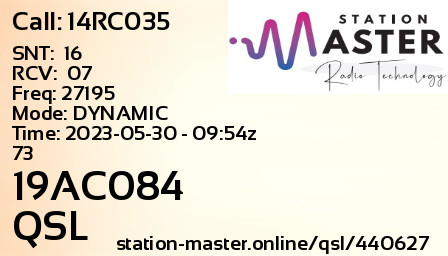 QSL Card for 19AC084 QSO with 14RC035