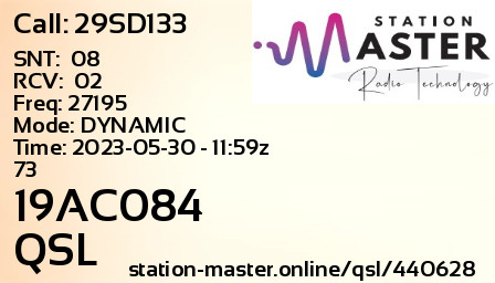 QSL Card for 19AC084 QSO with 29SD133