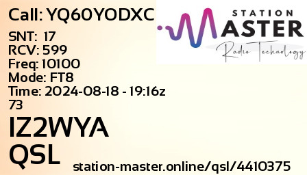 QSL Card for IZ2WYA QSO with YQ60YODXC