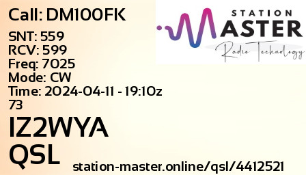 QSL Card for IZ2WYA QSO with DM100FK