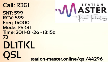 QSL Card for DL1TKL QSO with R3GI