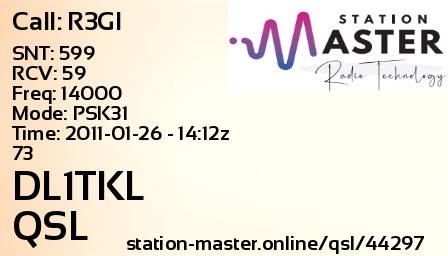 QSL Card for DL1TKL QSO with R3GI