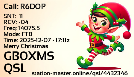 QSL Card for GB0XMS QSO with R6DOP