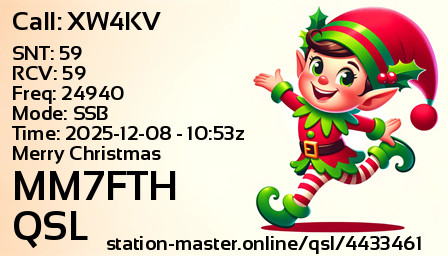 QSL Card for MM7FTH QSO with XW4KV
