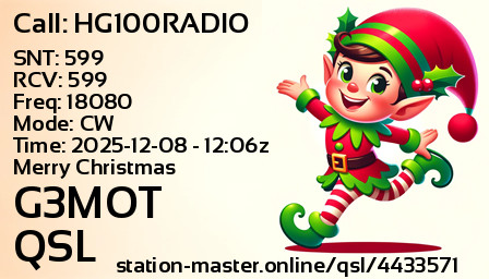 QSL Card for G3MOT QSO with HG100RADIO