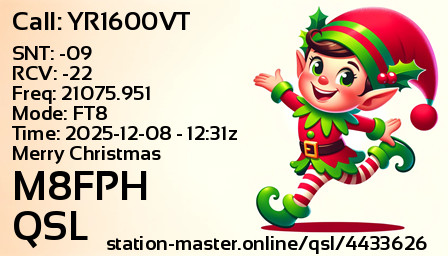 QSL Card for M8FPH QSO with YR1600VT