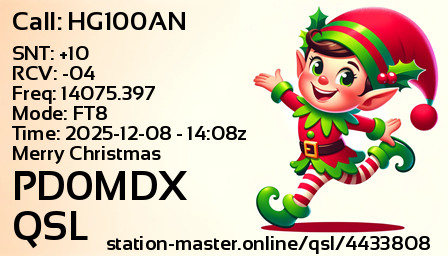 QSL Card for PD0MDX QSO with HG100AN